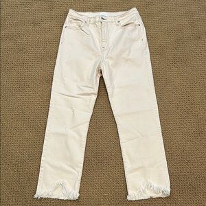 Jonathan Simkhai River High Rise Straight Leg Jeans in Ecru 32 Distressed